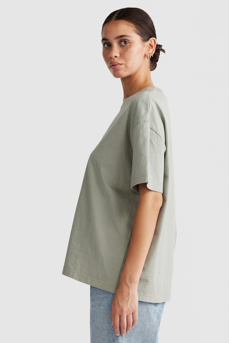 Women Ortc Tops | Oversized Logo T Shirt Dusty Olive