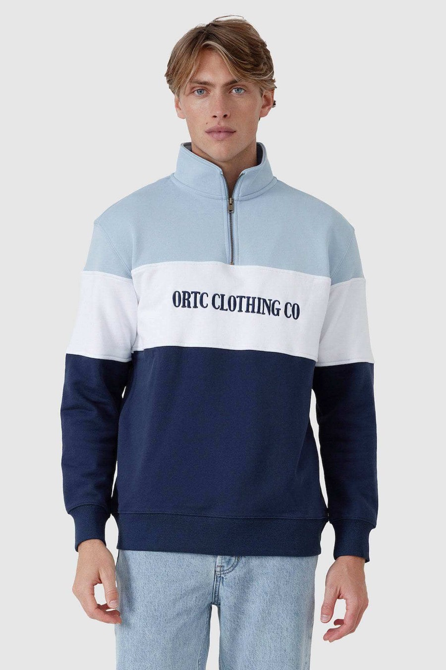 Men Ortc Quarter Zips | Classic Logo Quarter Zip Blue And Navy Blue & Navy