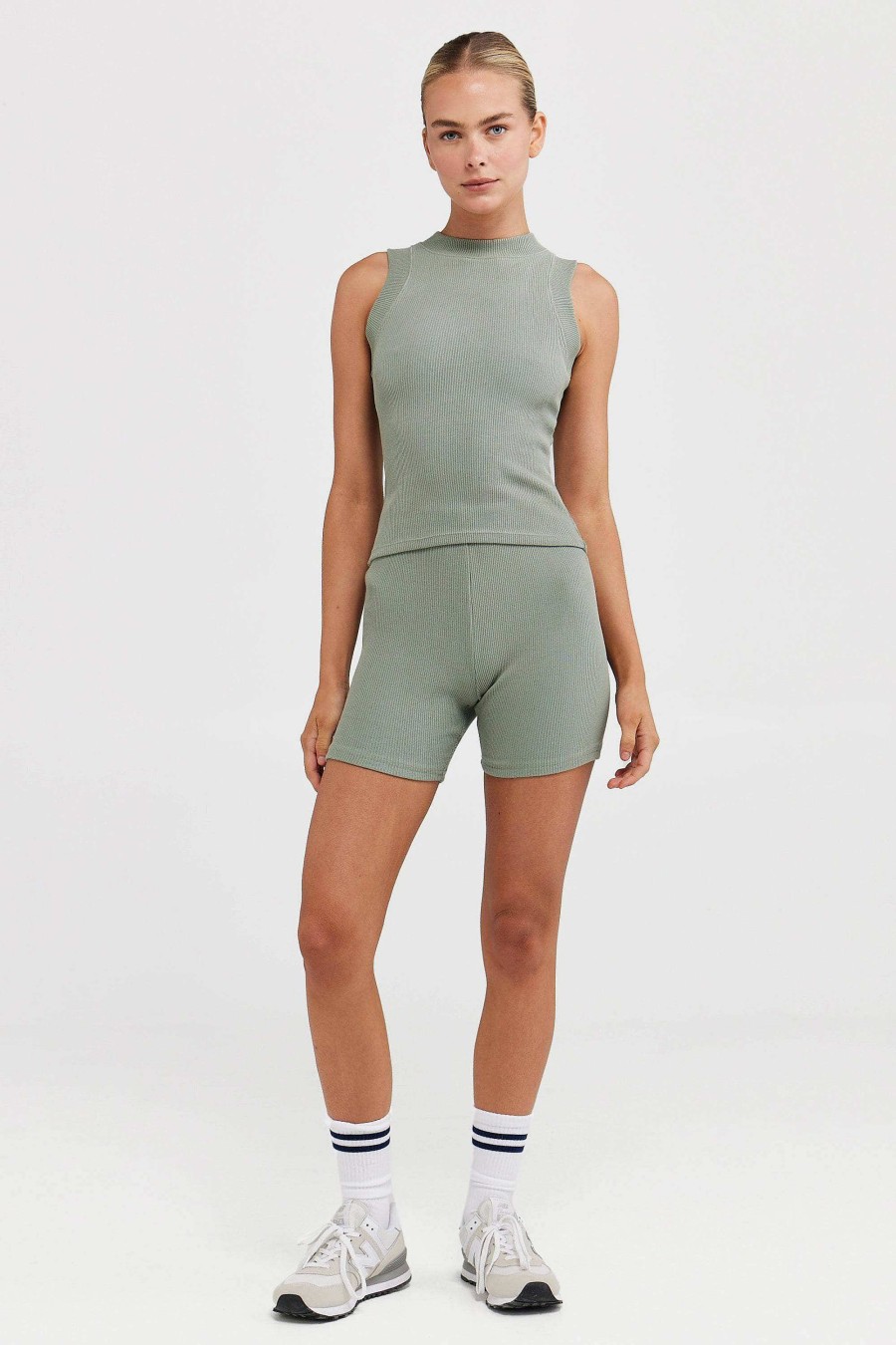 Women Ortc Loungewear | Ribbed Bike Shorts Dusty Olive