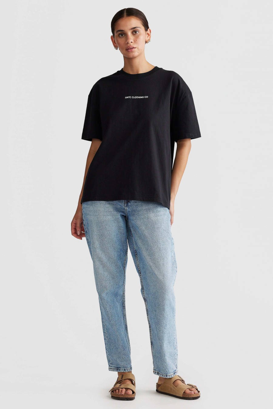 Women Ortc Tops | Oversized Logo T Shirt Washed Black