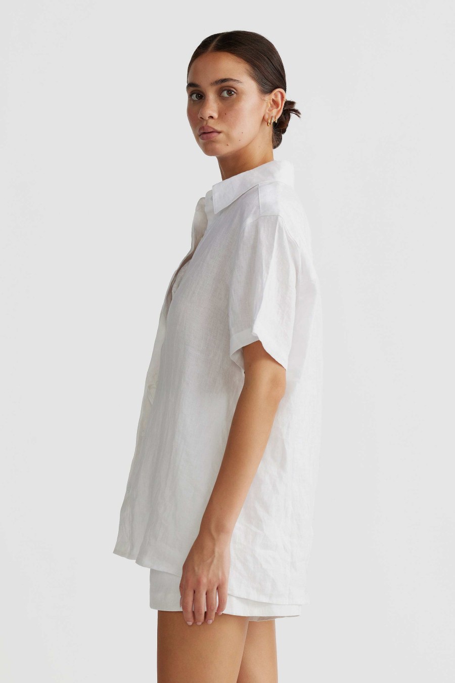 Women Ortc Linen | Evie Short Sleeve Linen Shirt White