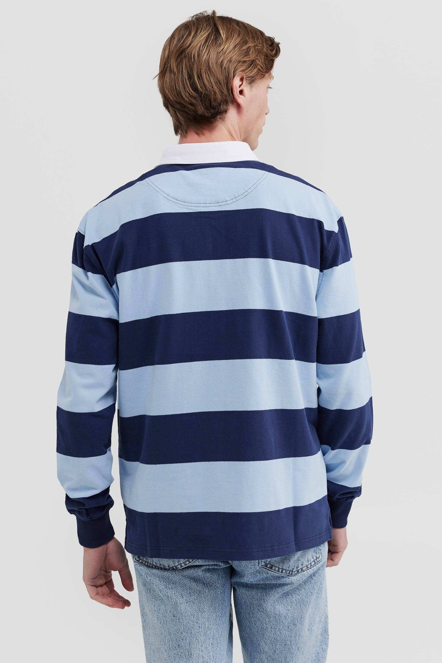 Men Ortc Crews & Hoodies | Unisex Rugby Jumper Navy And Pale Blue Stripe Navy & Pale Blue