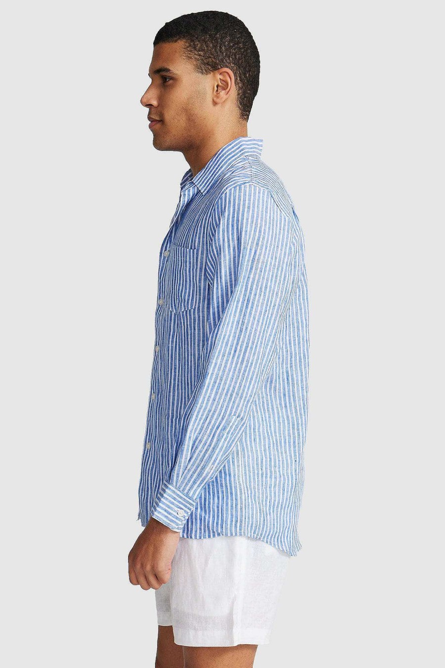 Men Ortc Linen | Linen Shirt Blue And White Stripe Blue & White Stripe