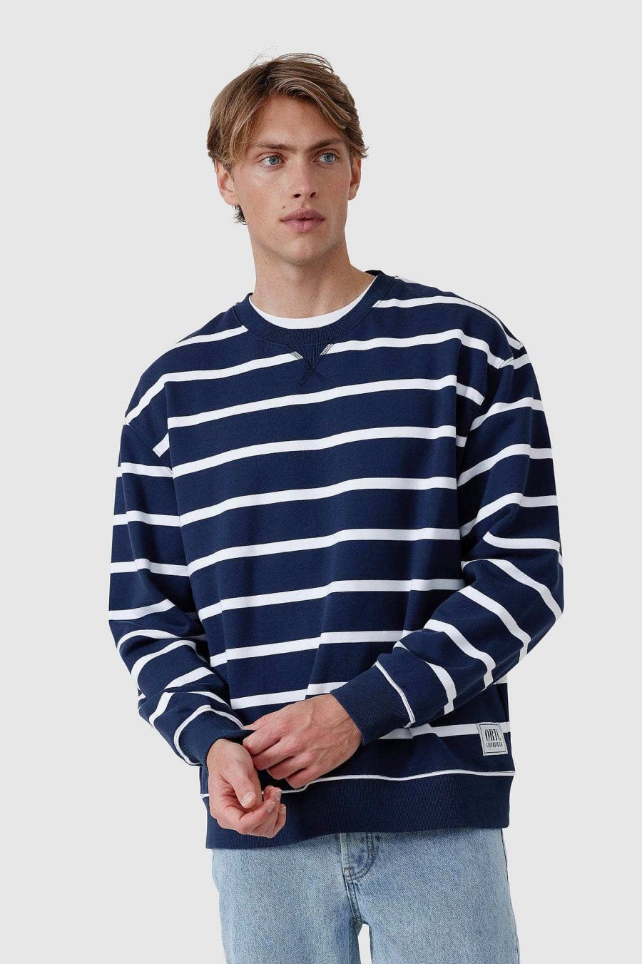 Men Ortc Crews & Hoodies | Unisex Striped Crew Navy