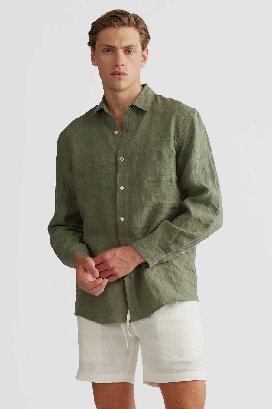 Men Ortc Linen | Linen Shirt Olive