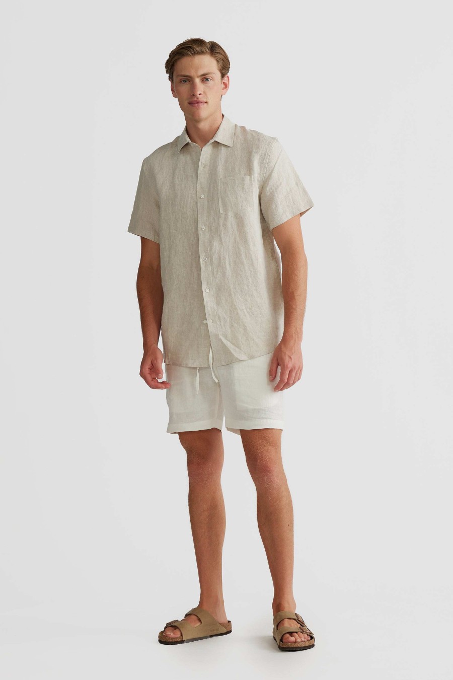 Men Ortc Linen | Linen Shirt Short Sleeve Sand