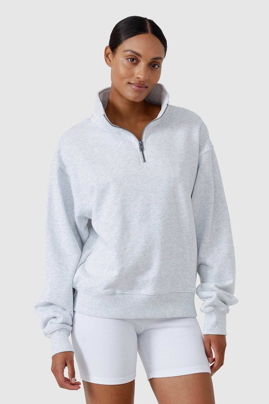 Women Ortc Loungewear | Quarter Zip White Marle