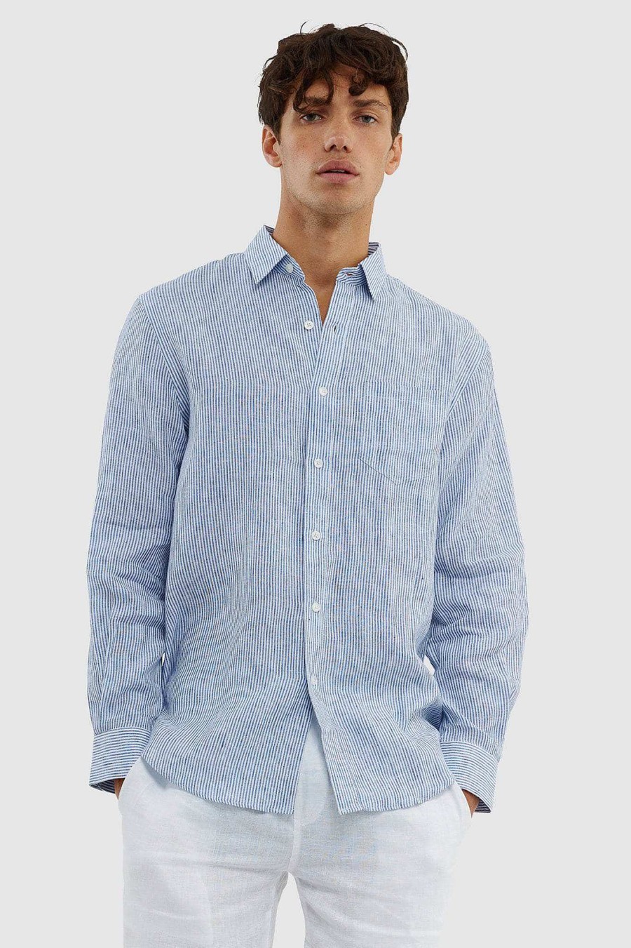 Men Ortc Linen | Linen Shirt Thin Stripe