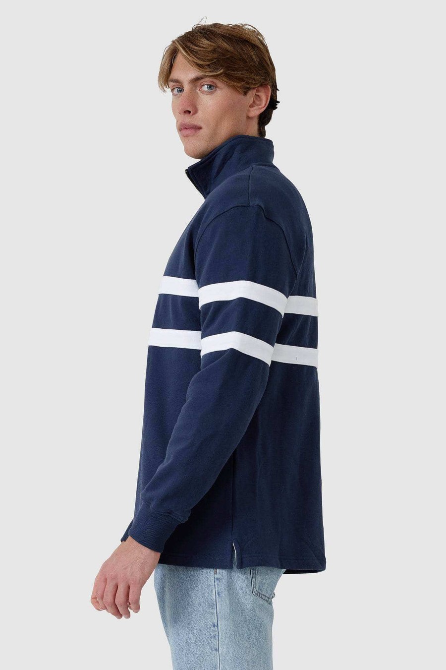 Men Ortc Quarter Zips | Collegiate Stripe Quarter Zip Navy