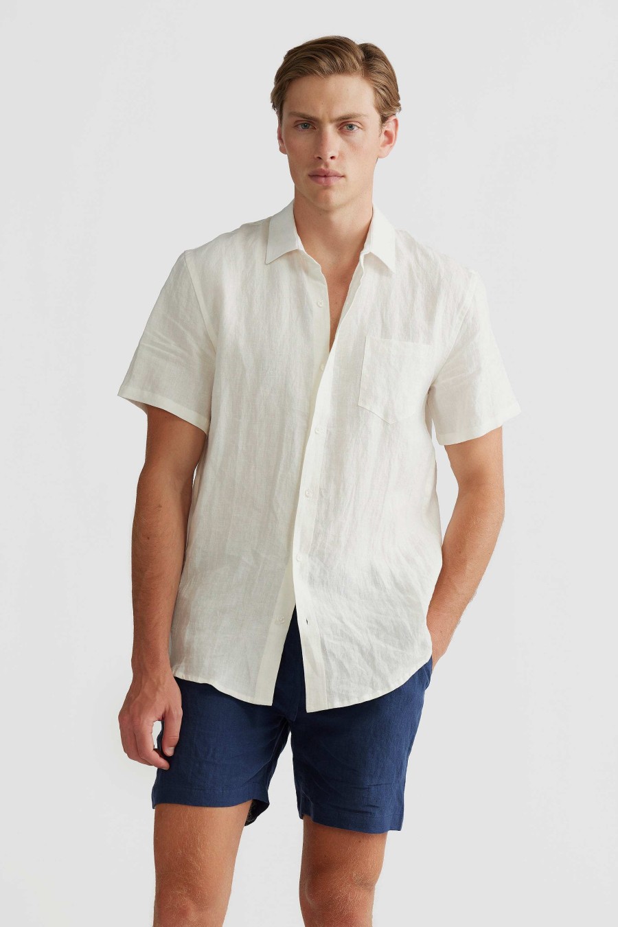 Men Ortc Linen | Linen Shirt Short Sleeve White