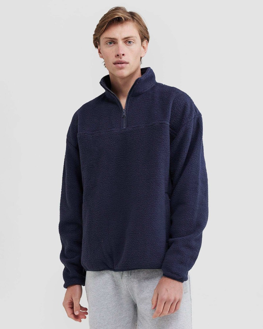 Men Ortc Sherpa Fleece | Sherpa Fleece Quarter Zip Navy