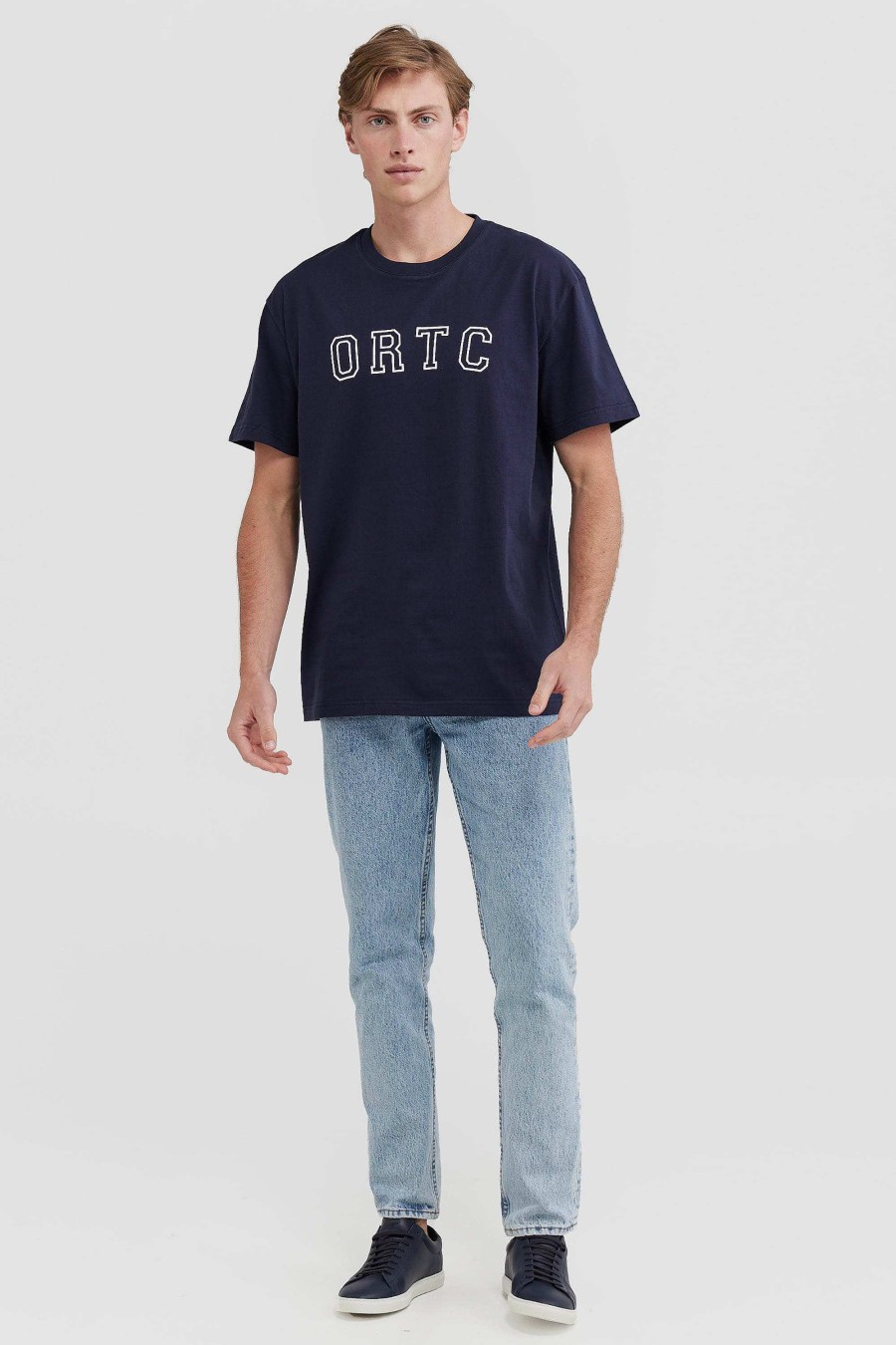 Men Ortc T Shirts | College T Shirt White Logo Navy And White