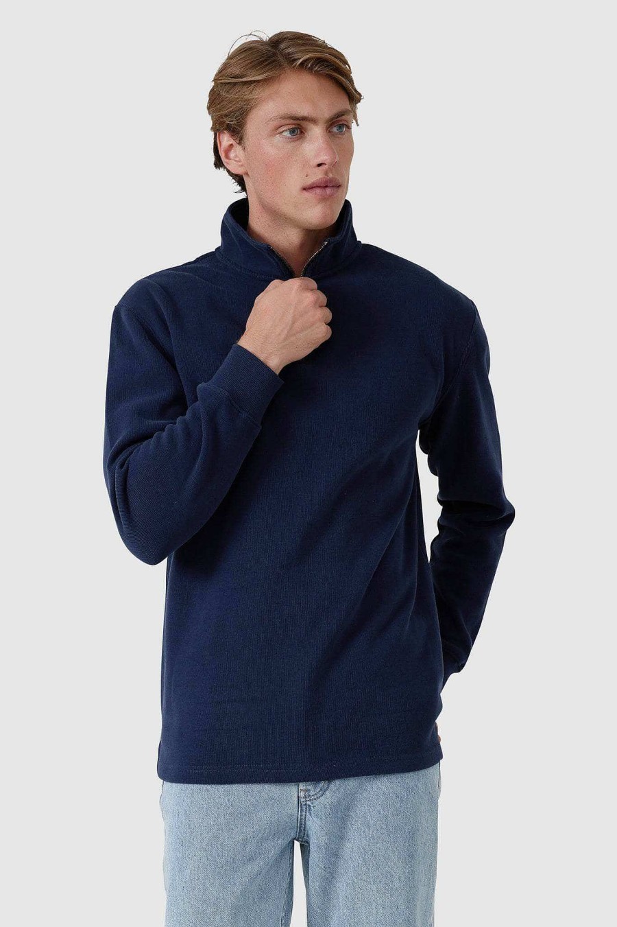 Men Ortc Quarter Zips | Kellock Ribbed Quarter Zip Navy