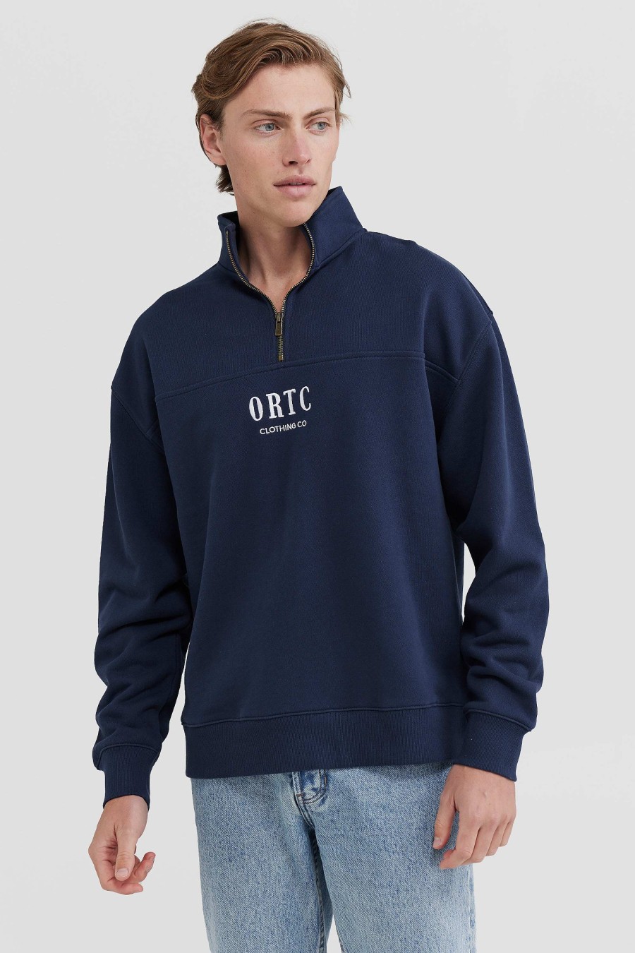 Men Ortc Quarter Zips | Oversized Logo Quarter Zip Navy