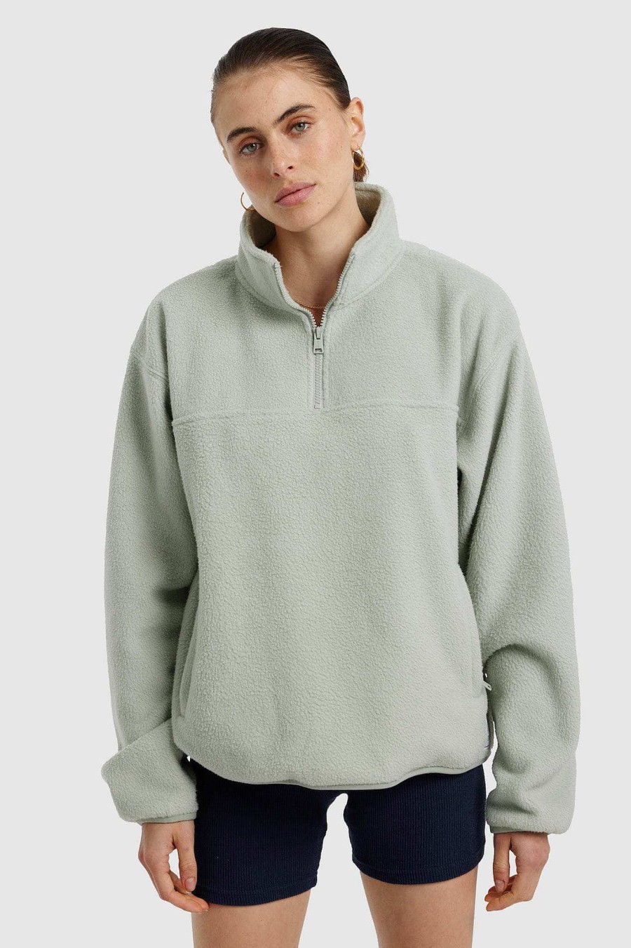 Women Ortc Sweats | Sherpa Fleece Quarter Zip Sage