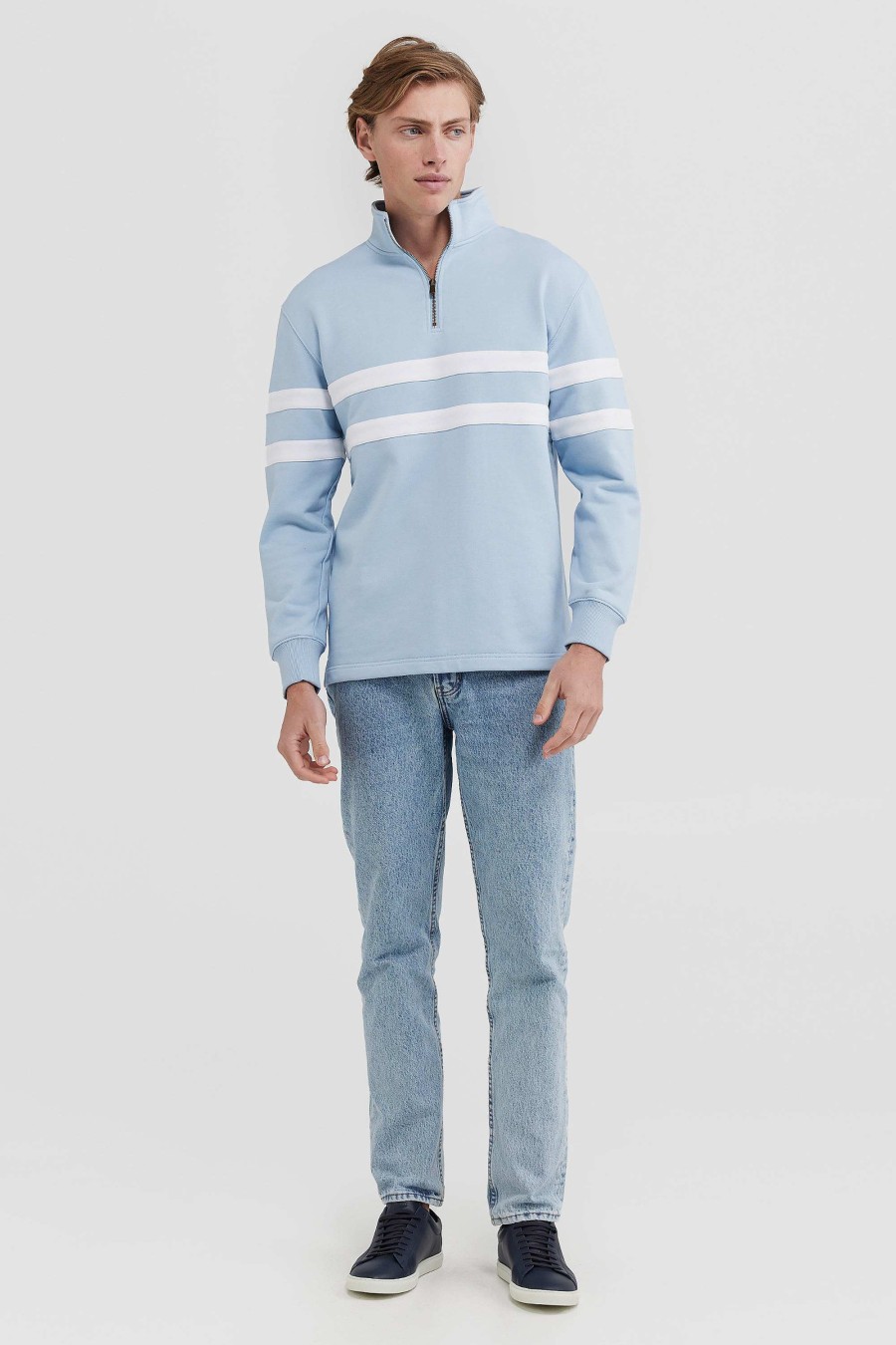 Men Ortc Quarter Zips | Collegiate Stripe Quarter Zip Pale Blue