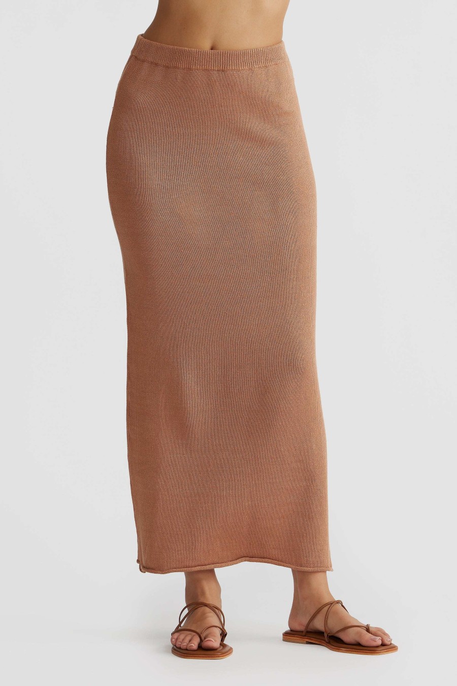 Women Ortc Linen | Remi Linen Knit Midi Skirt Clay