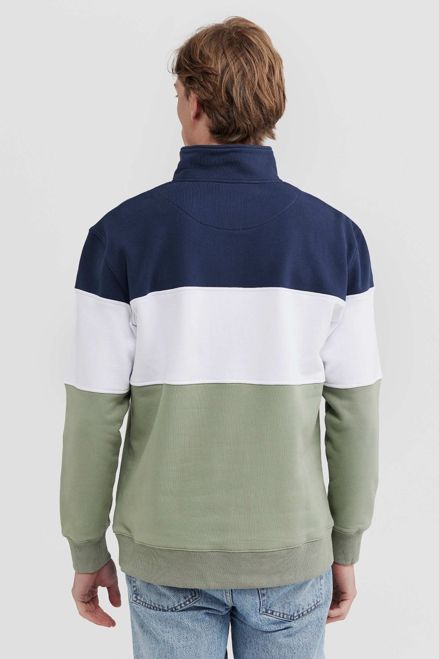 Men Ortc Quarter Zips | Classic Logo Quarter Zip Navy And Dusty Olive Navy & Olive