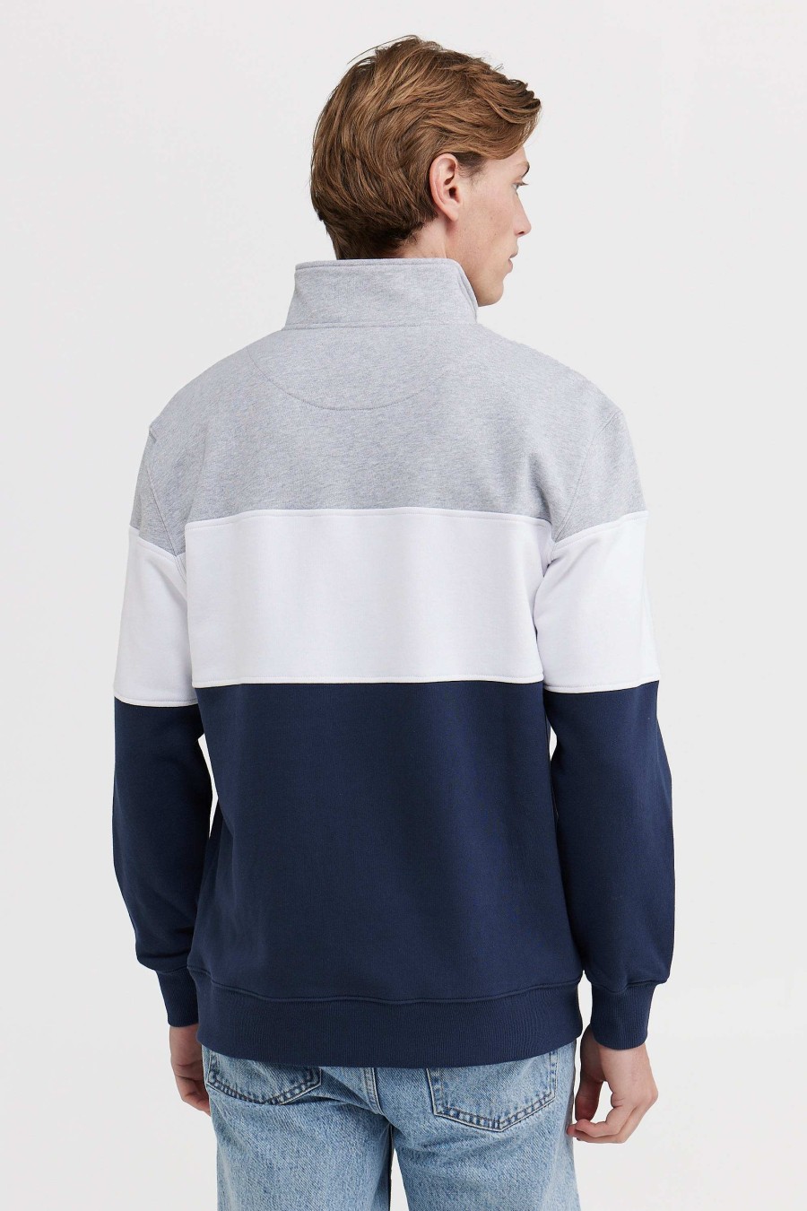 Men Ortc Quarter Zips | Classic Logo Quarter Zip Marle Grey And Navy Grey Marle & Navy