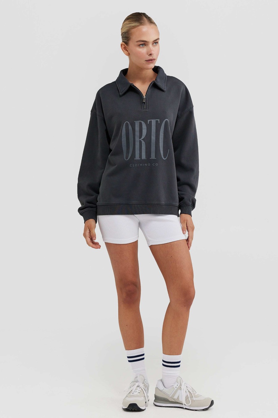 Women Ortc Loungewear | Spencer Logo Quarter Zip Charcoal