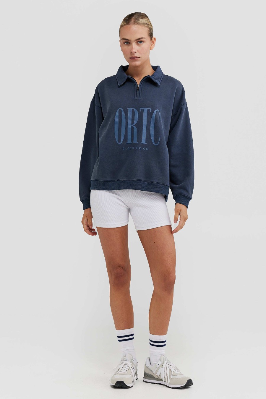 Women Ortc Loungewear | Spencer Logo Quarter Zip Denim