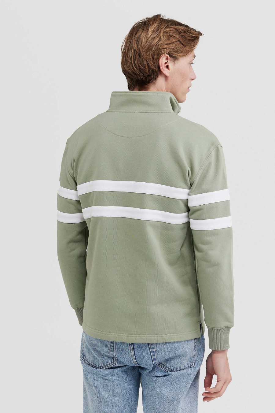 Men Ortc Quarter Zips | Collegiate Stripe Quarter Zip Dusty Olive