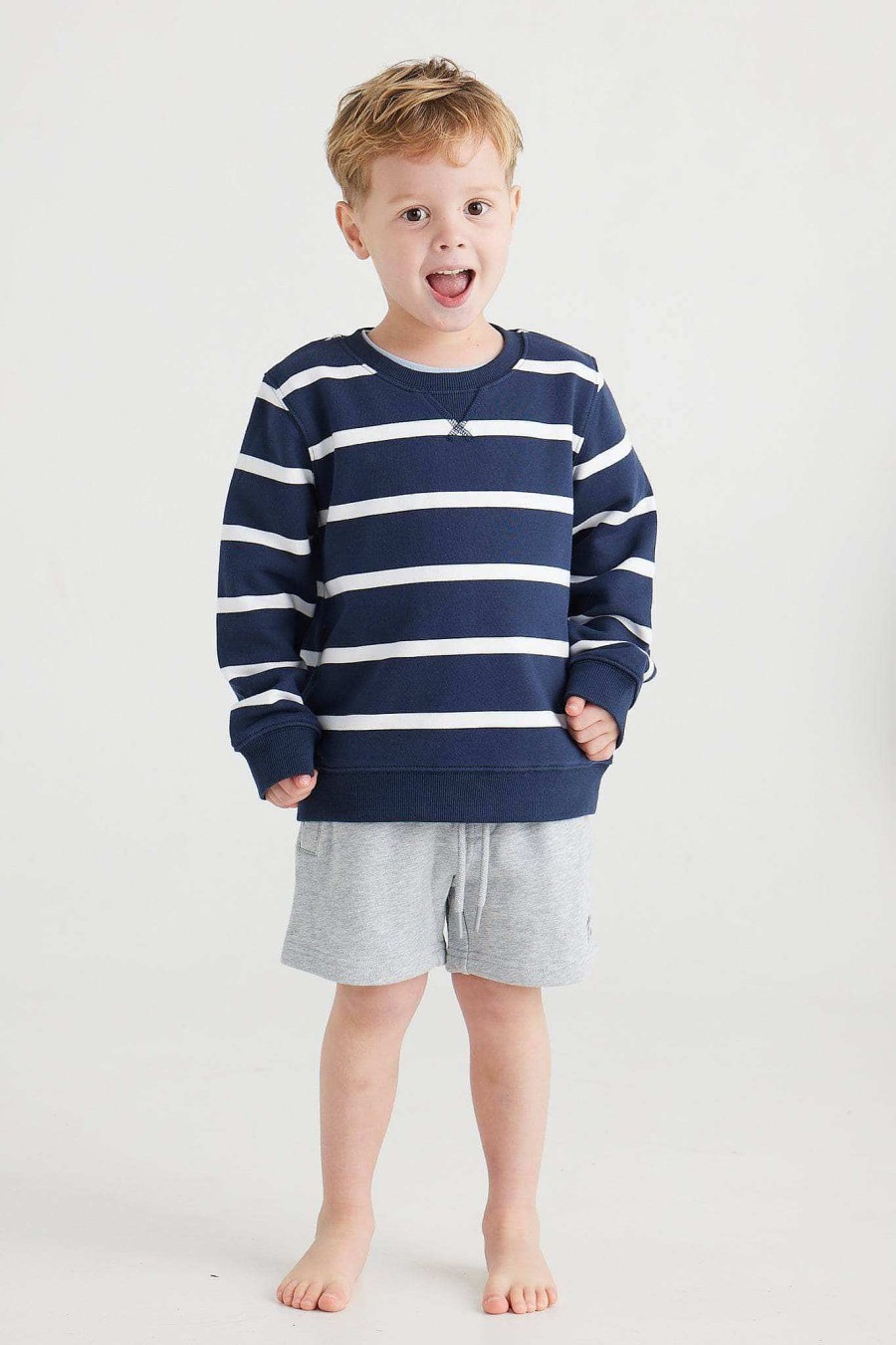 Junior Ortc Crews & Hoodies | Striped Crew Jnr Navy