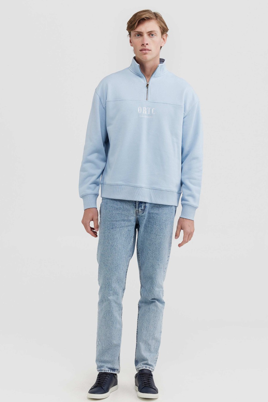 Men Ortc Quarter Zips | Oversized Logo Quarter Zip Pale Blue