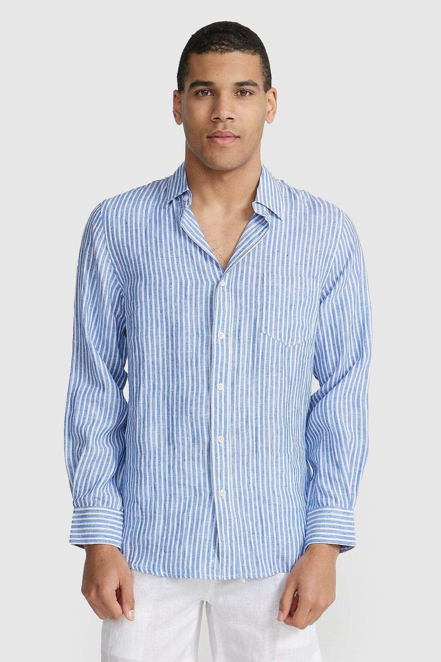 Men Ortc Linen | Linen Shirt Blue And White Stripe Blue & White Stripe