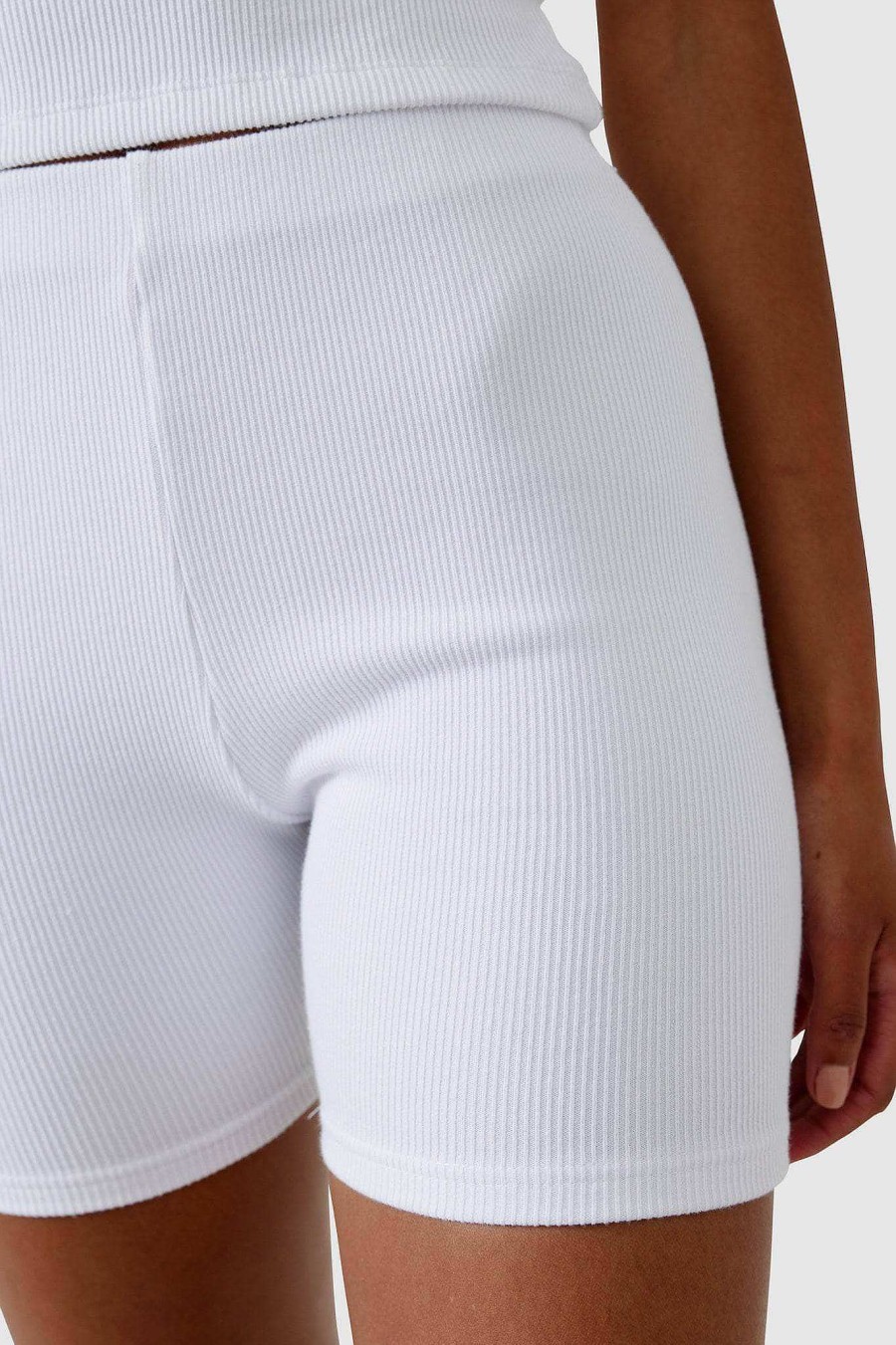 Women Ortc Bottoms | Ribbed Bike Shorts White