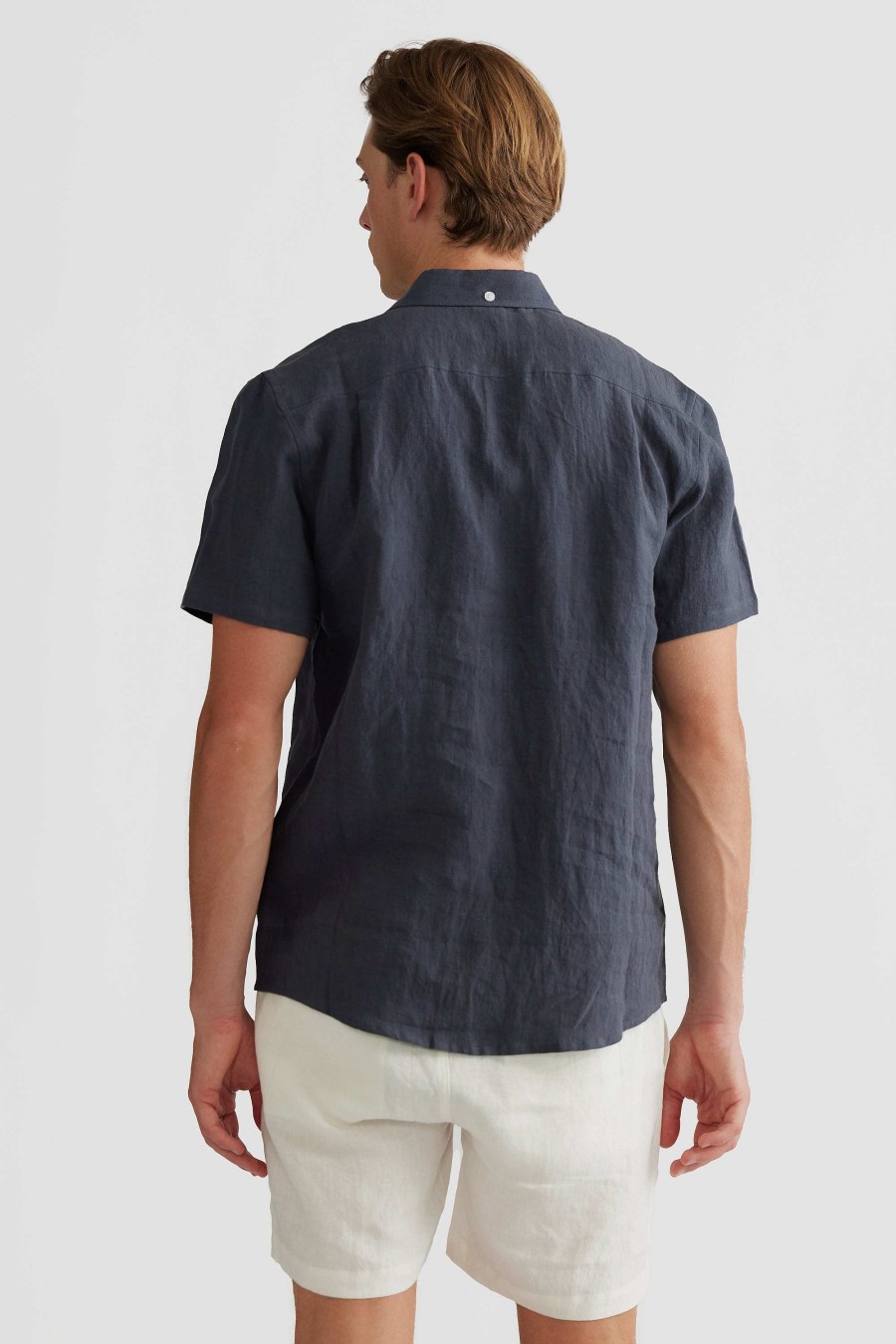 Men Ortc Linen | Linen Shirt Short Sleeve Charcoal