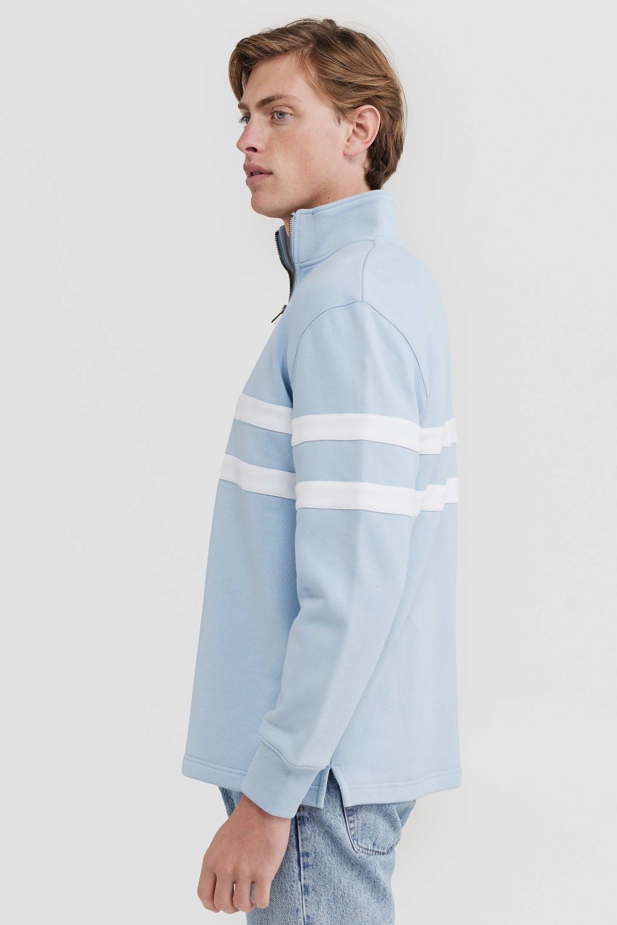 Men Ortc Quarter Zips | Collegiate Stripe Quarter Zip Pale Blue