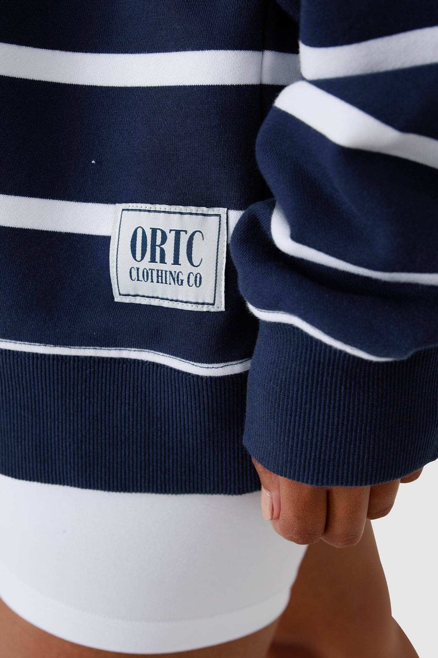 Men Ortc Crews & Hoodies | Unisex Striped Crew Navy