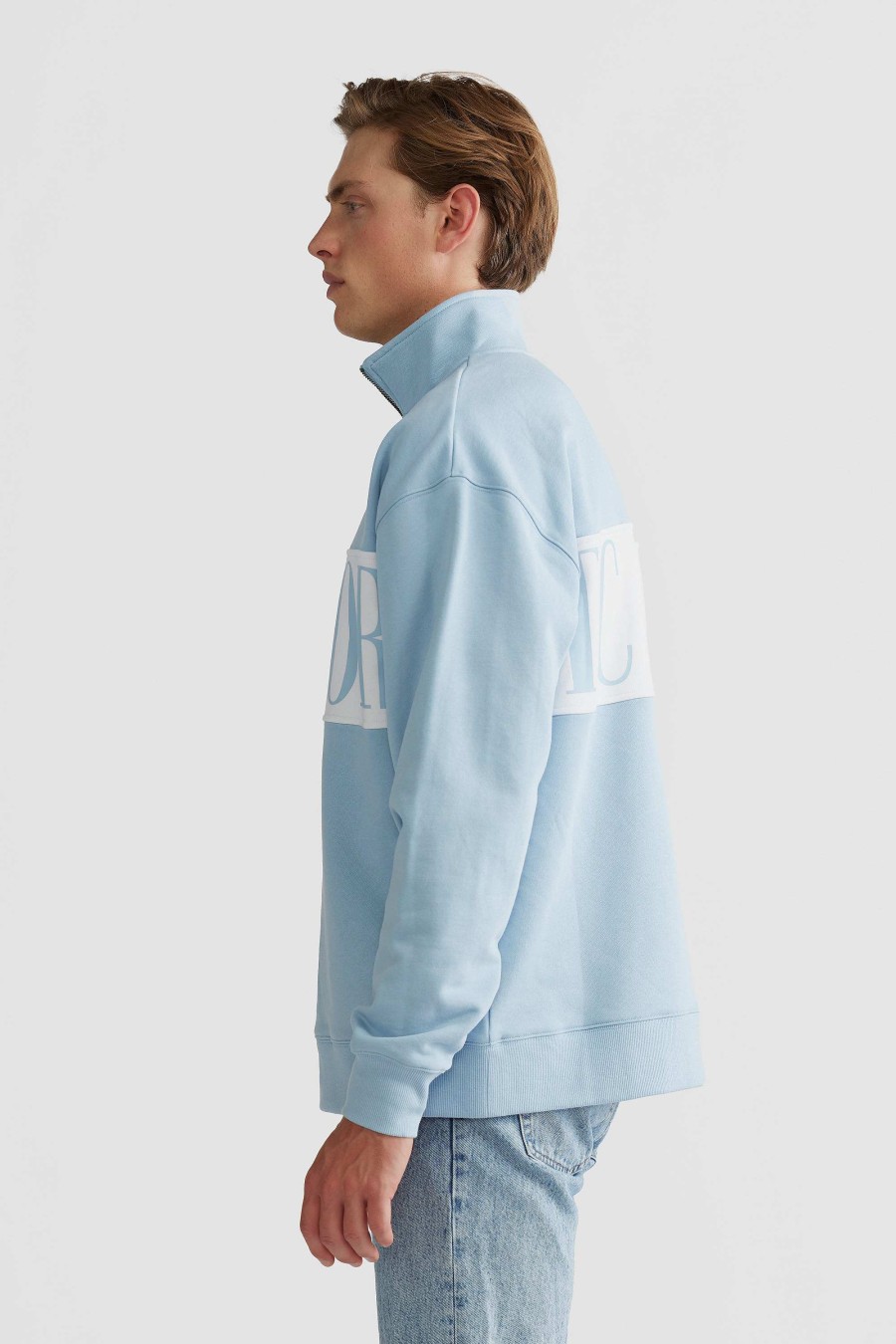 Men Ortc Quarter Zips | Harrington Logo Quarter Zip Pale Blue