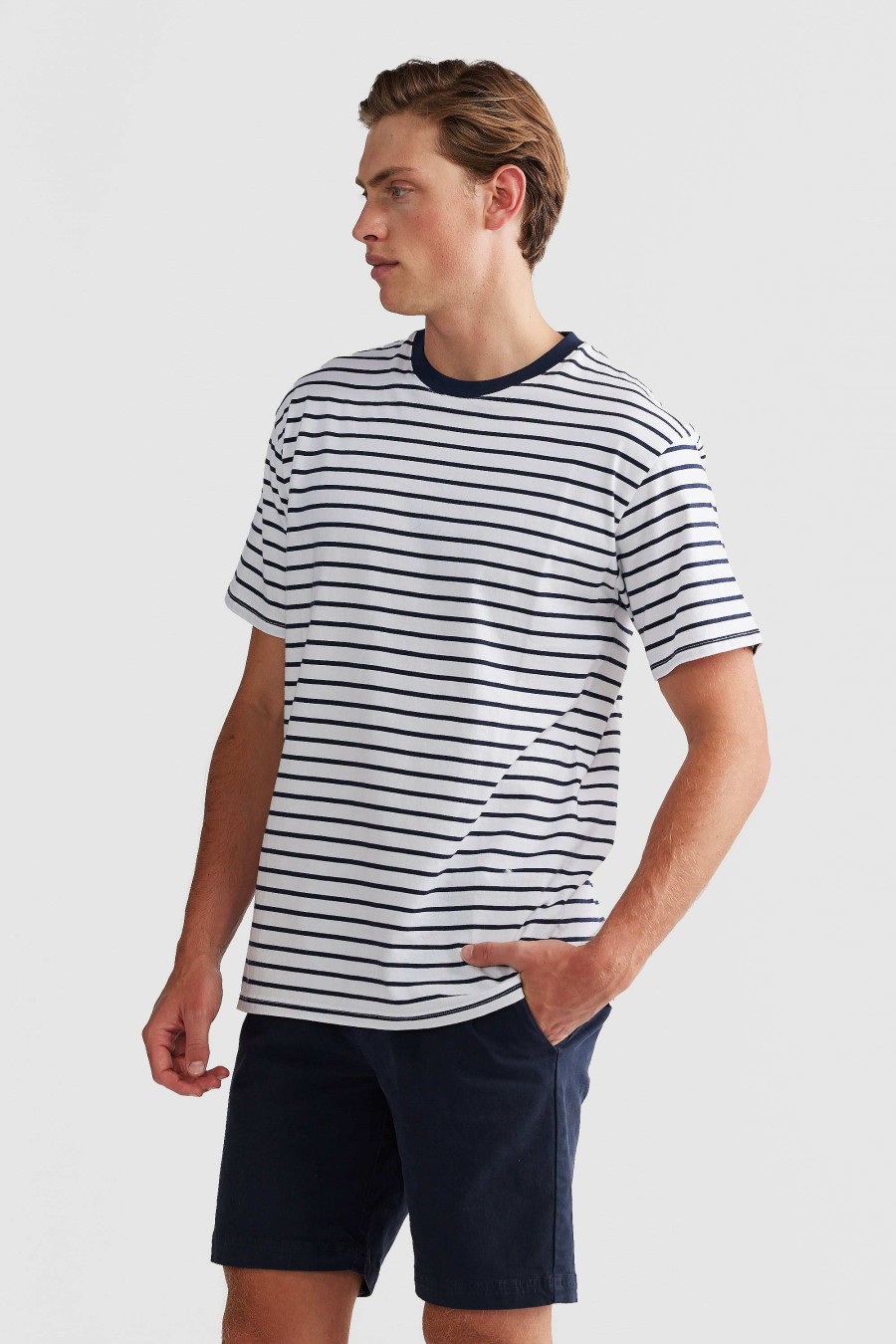 Men Ortc T Shirts | Louis Stripe T Shirt White