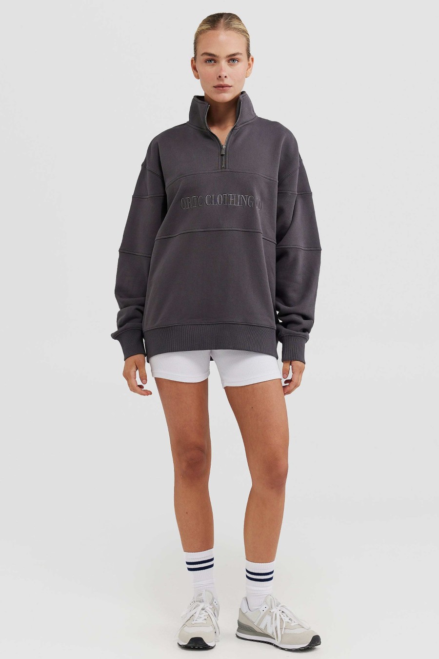 Women Ortc Loungewear | Classic Logo Quarter Zip Charcoal