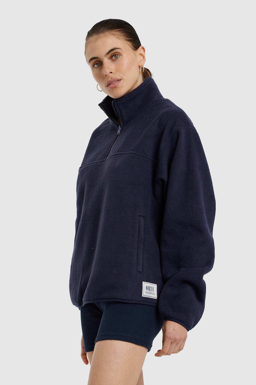 Women Ortc Sweats | Sherpa Fleece Quarter Zip Navy