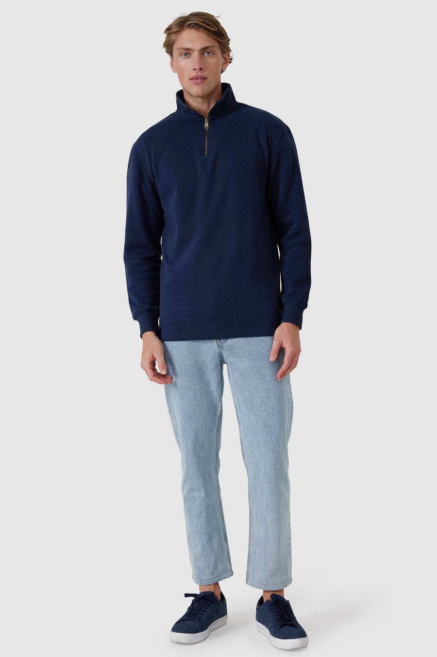 Men Ortc Quarter Zips | Kellock Ribbed Quarter Zip Navy