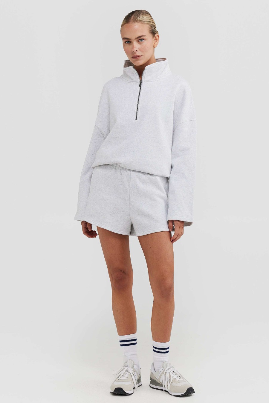 Women Ortc Loungewear | Isla Quarter Zip White Marle