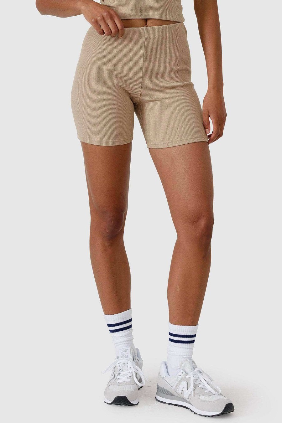 Women Ortc Sets | Ribbed Bike Shorts Tan