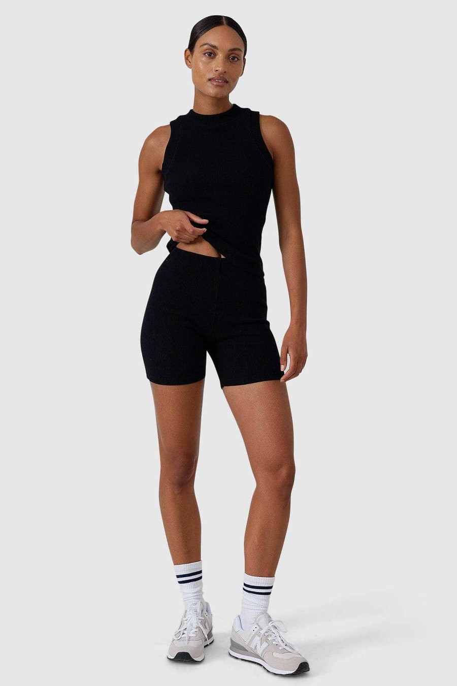 Women Ortc Sets | Ribbed Bike Shorts Black