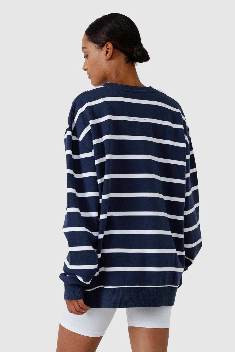 Women Ortc Sweats | Unisex Striped Crew Navy