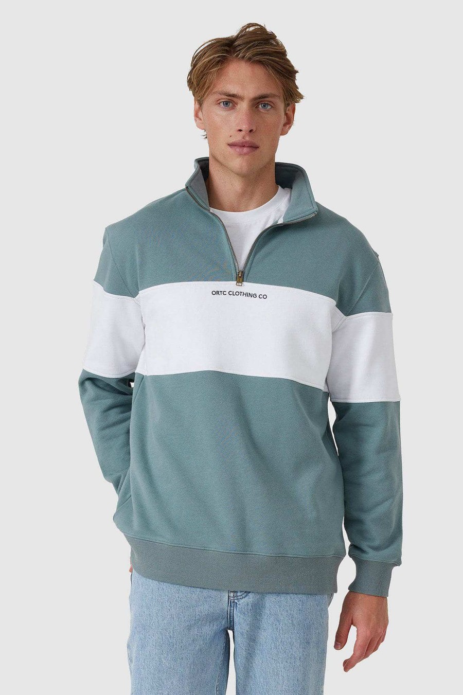 Men Ortc Quarter Zips | Panel Quarter Zip Seafoam Sage