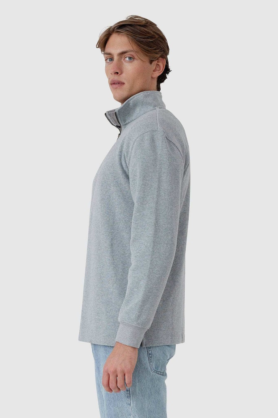 Men Ortc Quarter Zips | Kellock Ribbed Quarter Zip Grey Marle