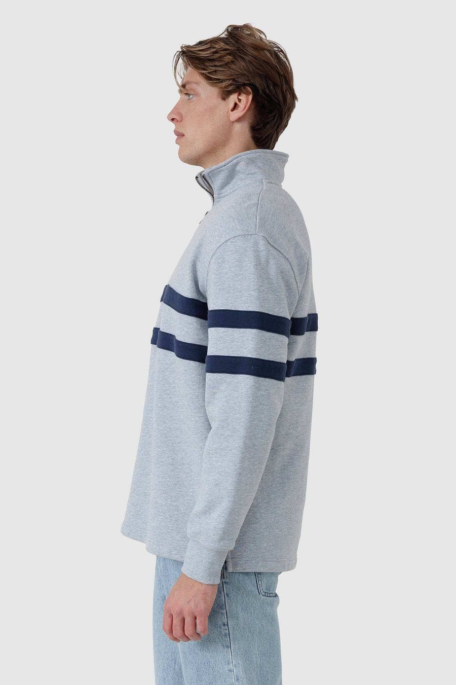 Men Ortc Quarter Zips | Collegiate Stripe Quarter Zip Grey Marle