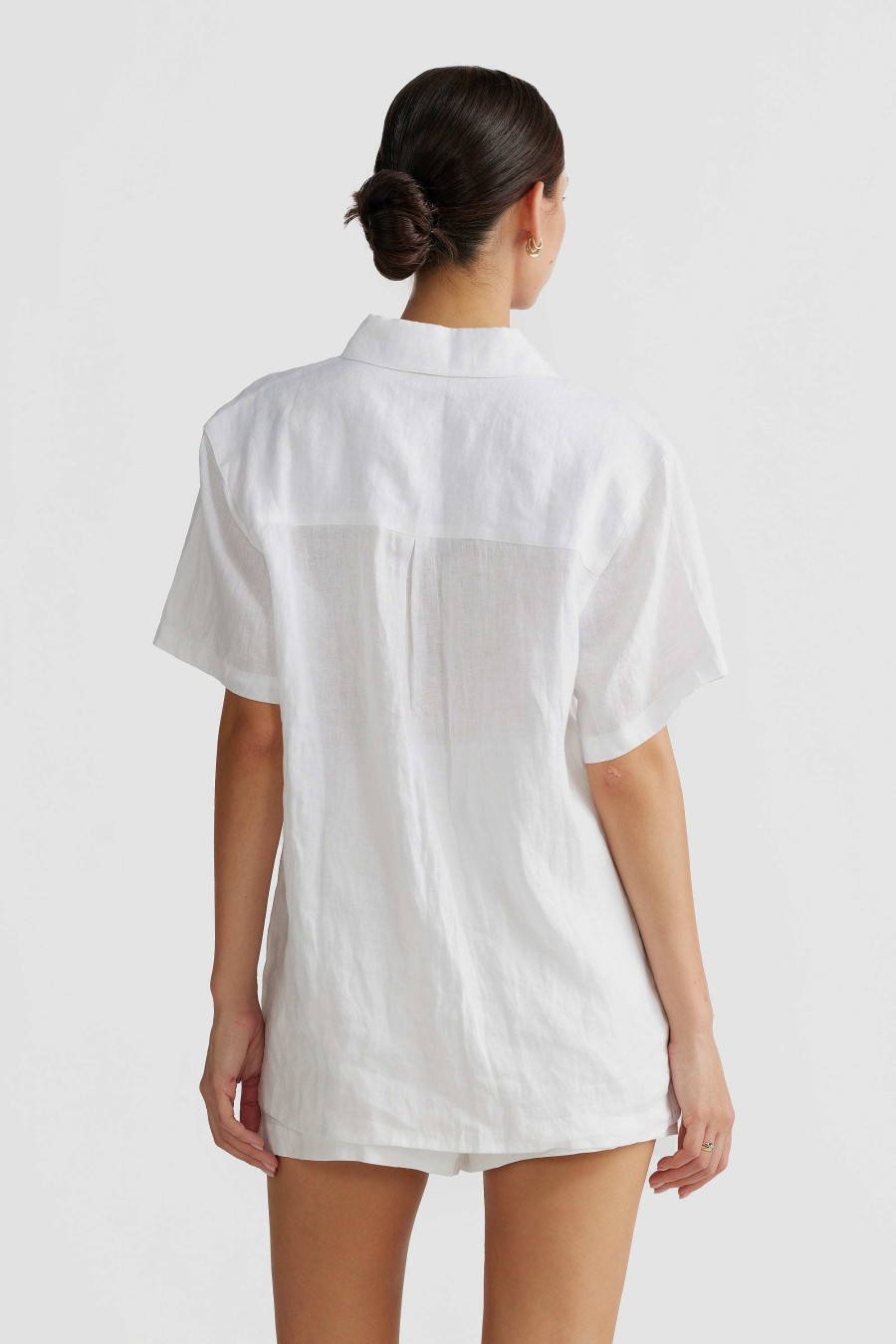 Women Ortc Linen | Evie Short Sleeve Linen Shirt White