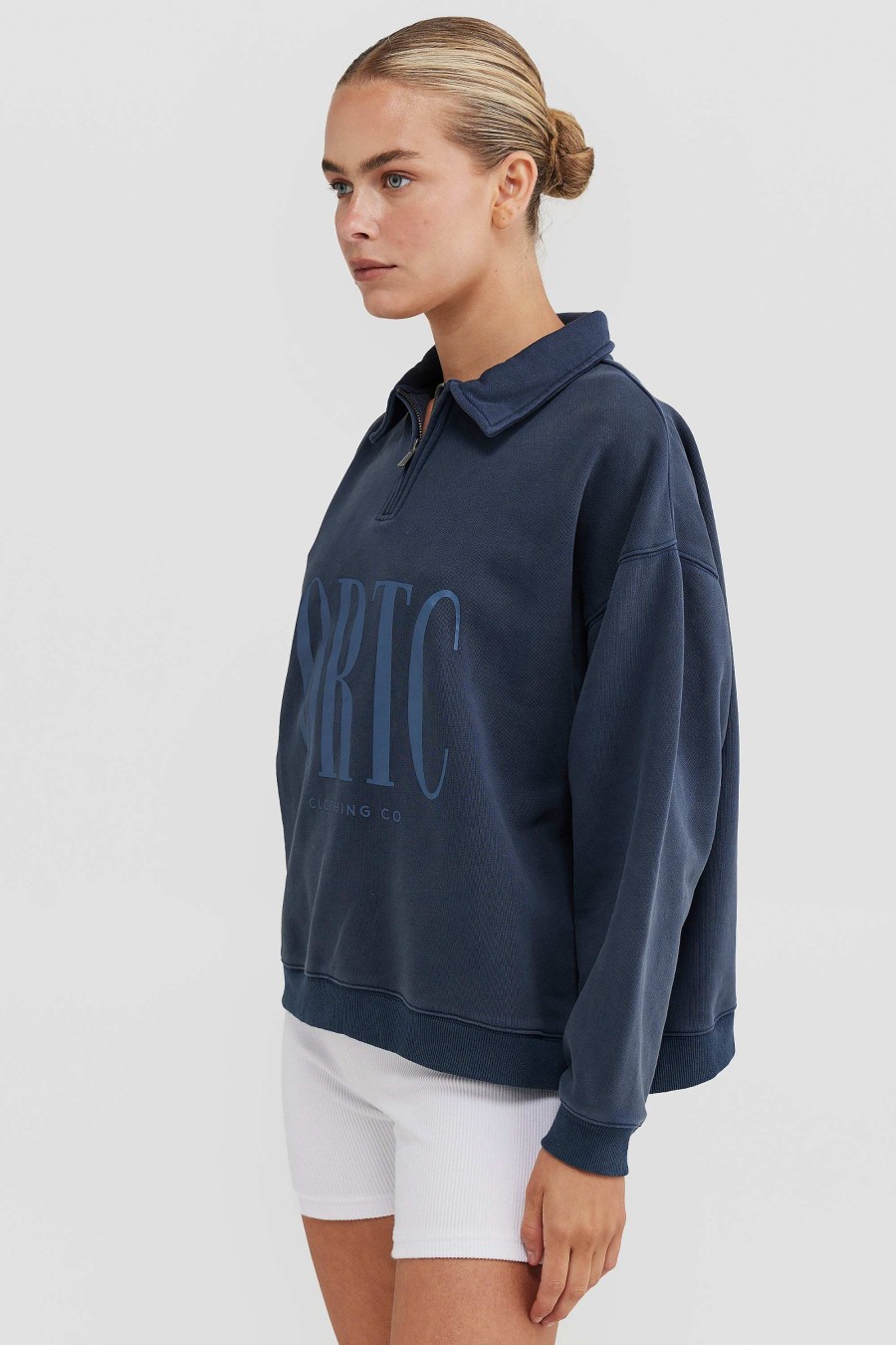 Women Ortc Loungewear | Spencer Logo Quarter Zip Denim