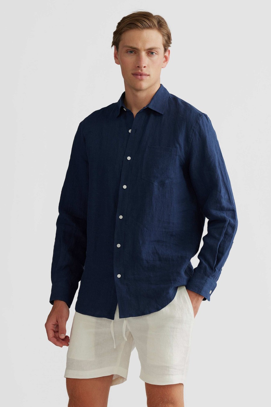 Men Ortc Linen | Linen Shirt Navy