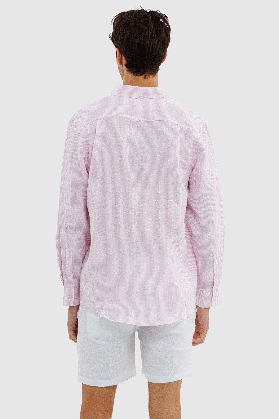 Men Ortc Linen | Linen Shirt Thin Pink Stripe