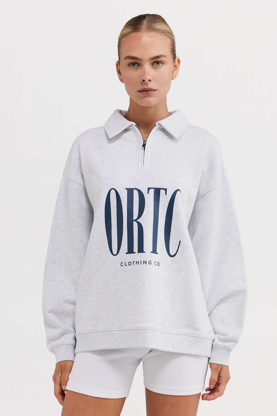 Women Ortc Loungewear | Spencer Logo Quarter Zip White Marle